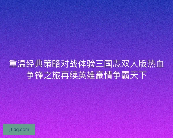 重温经典策略对战体验三国志双人版热血争锋之旅再续英雄豪情争霸天下